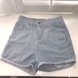light wash high waisted shorts